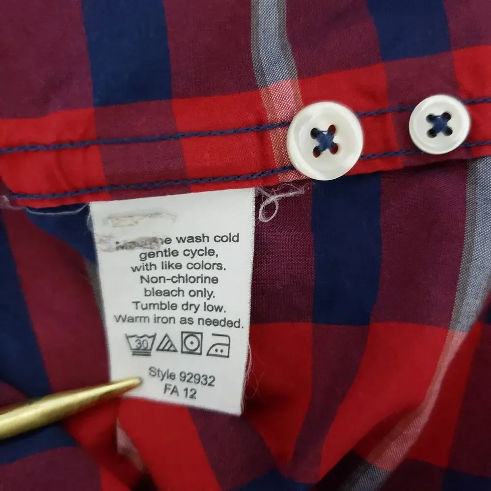 J. CREW Tartan Plaid Shirt Men XL Red Navy Multicolor Long Sleeve Button Down